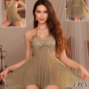 Luxury 2-Piece Embroidered Halter Babydoll Set
