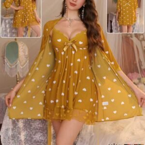 Women's 2-Piece & 3-Piece Heart Print Nightwear Set (Gown & Robe)