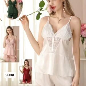 Serene Satin 2-Piece Cami & Lace Shorts Set.