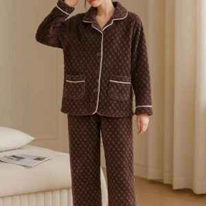 Cocoa Quilt Fleece Pajam Set